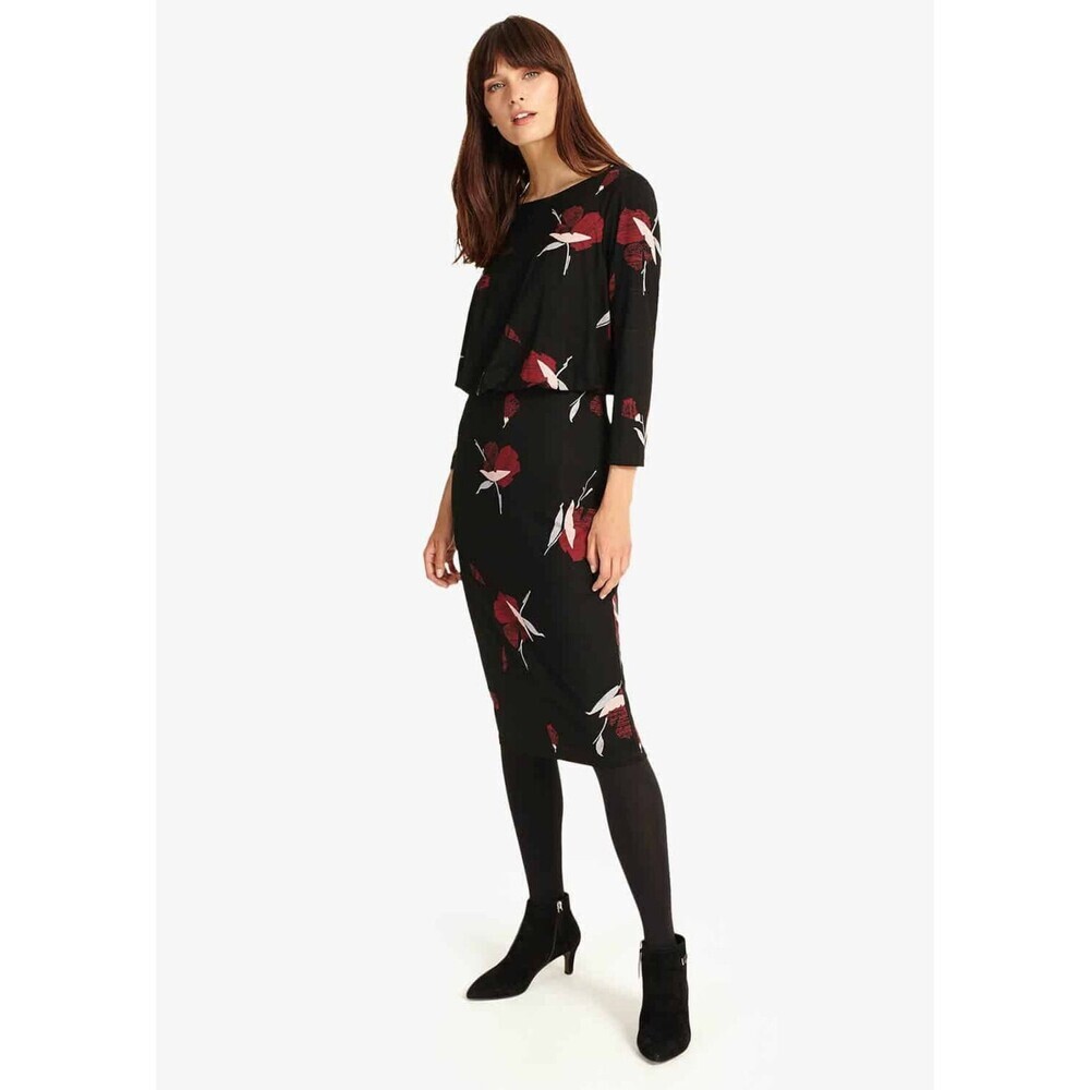 Phase Eight Meredith Floral Long Sleeve Midi Dress Black Size 10 US / 14 UK $169